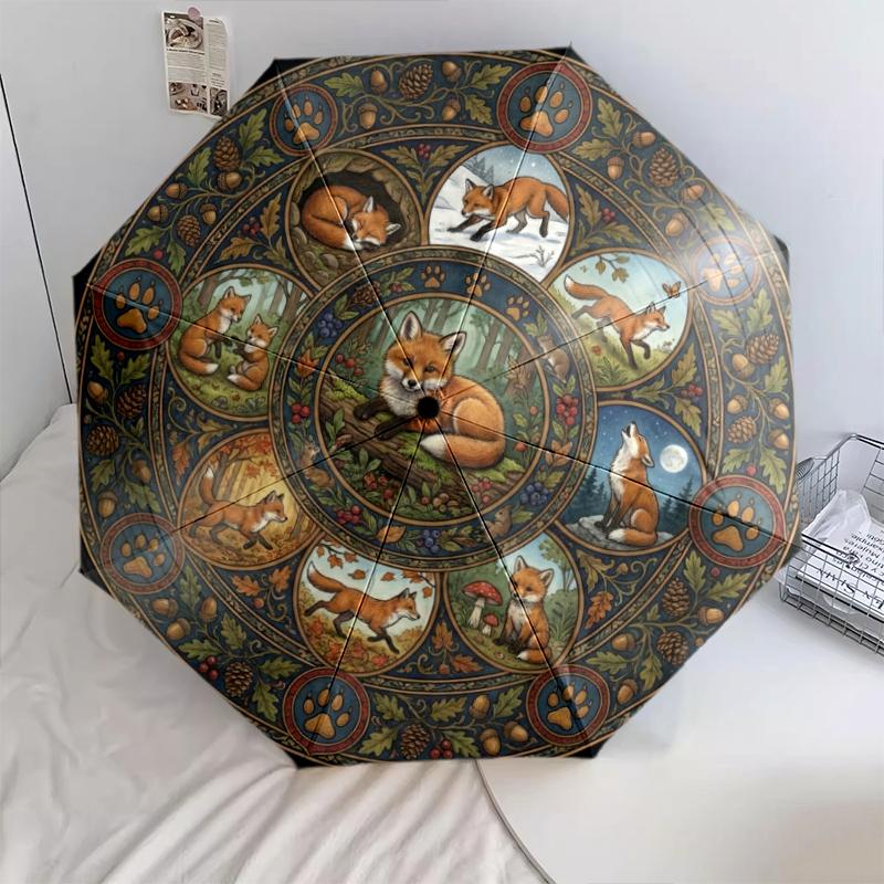 

1 PC Automatic Folding Umbrella -Retro Mandala Animal Pattern, Portable & Foldable Design with 8 Ribs, Christmas Birthday Gifts Q0006