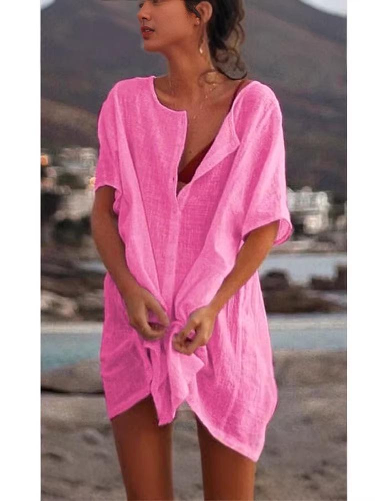 European & American Women's Solid Color Loose Mid-Length Summer Shirt