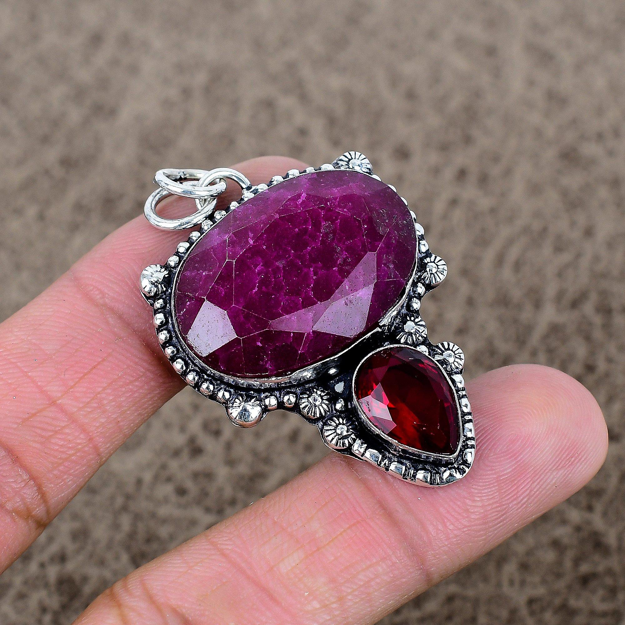 

Red Jade, Rubillite Gemstone 925 Sterling Silver Jewelry Pendant 2.01 KKG-344