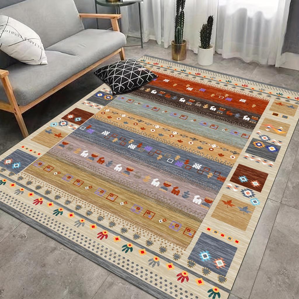 Extra Large Area Mat Vintage Bohemian Tribal Patterns Earthy Tones Machine Washable Anti Slip Floor Mat Living Room Bedroom