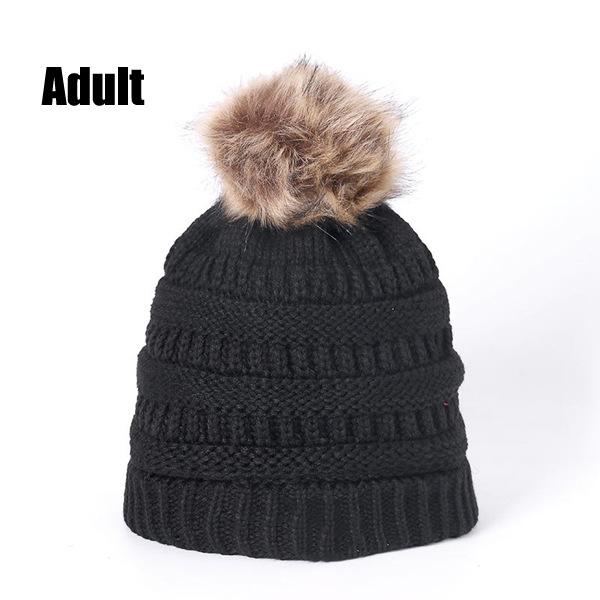 European and American autumn and winter plush wool hat European and American adult hairball warm knitted hat parent-child thickened hat