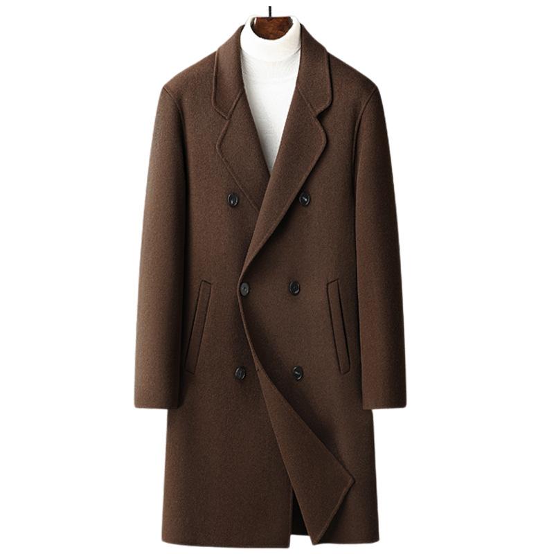 Wool Coat Men's Autumn and Winter Double-breasted Long Woolen Trench Coat Handmade Double-sided Woolen Coat Coat