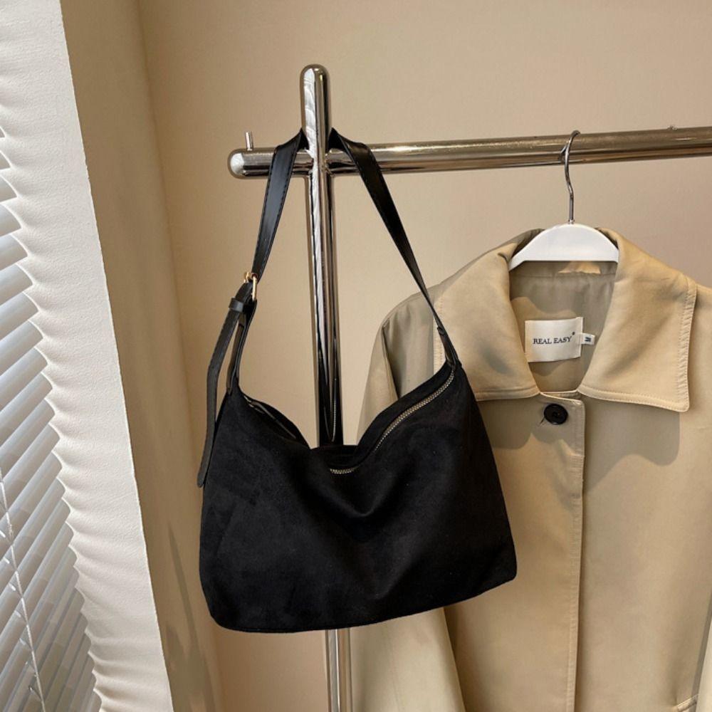 Large Capacity Hobo Bag Solid Color Ladies Tote Bag Trendy Suede Shoulder Bag  Shopping