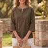 Women Vintage 3/4 Sleeve V Neck Embroidered Blouse Casual Tops