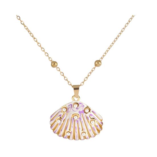 Enamel Shell Pendant Necklace, Faux Pearl Shell Charm Necklace, Summer Beach Necklace, Seaside Vacation Jewelry for Women