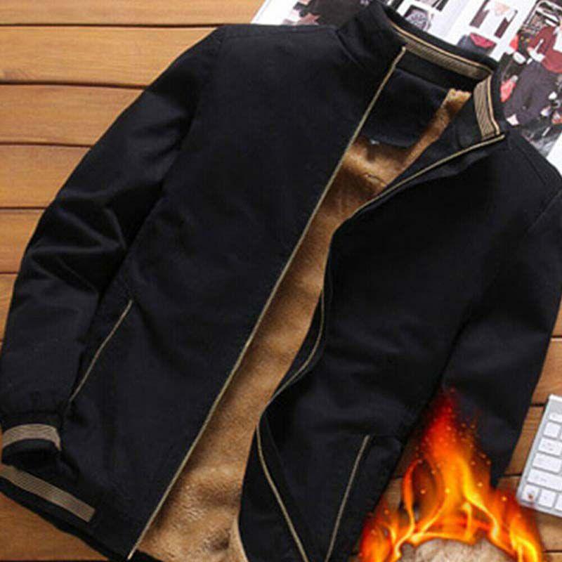 Luxuriously Warm Men Fleece Lined Puffer Jacket With Zip Closure And Ribbed Hem