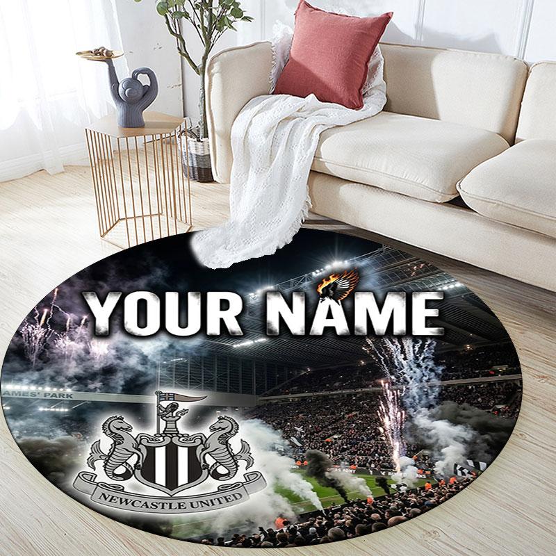 Custom Name,Newcastle United FC pattern round rug,Carpet Rug for Living Room Bedroom Playroom ,Non-slip Floor Mat,Holiday Gifts and Birthday Gifts.