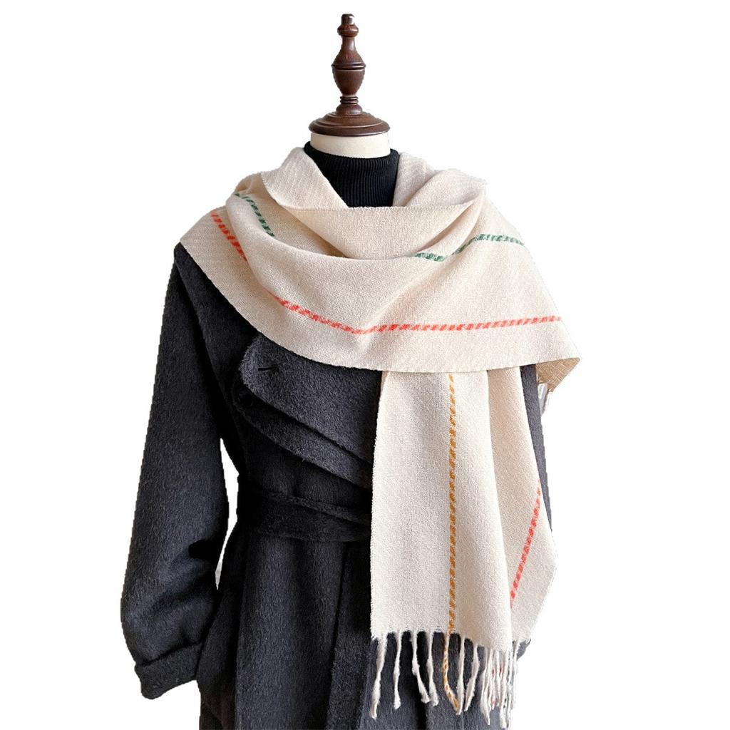 Plaid Scarf Women'S Winter Imitation Cashmere Thickened Warm Long Fringed Double Cotton Shawl Student Scarf