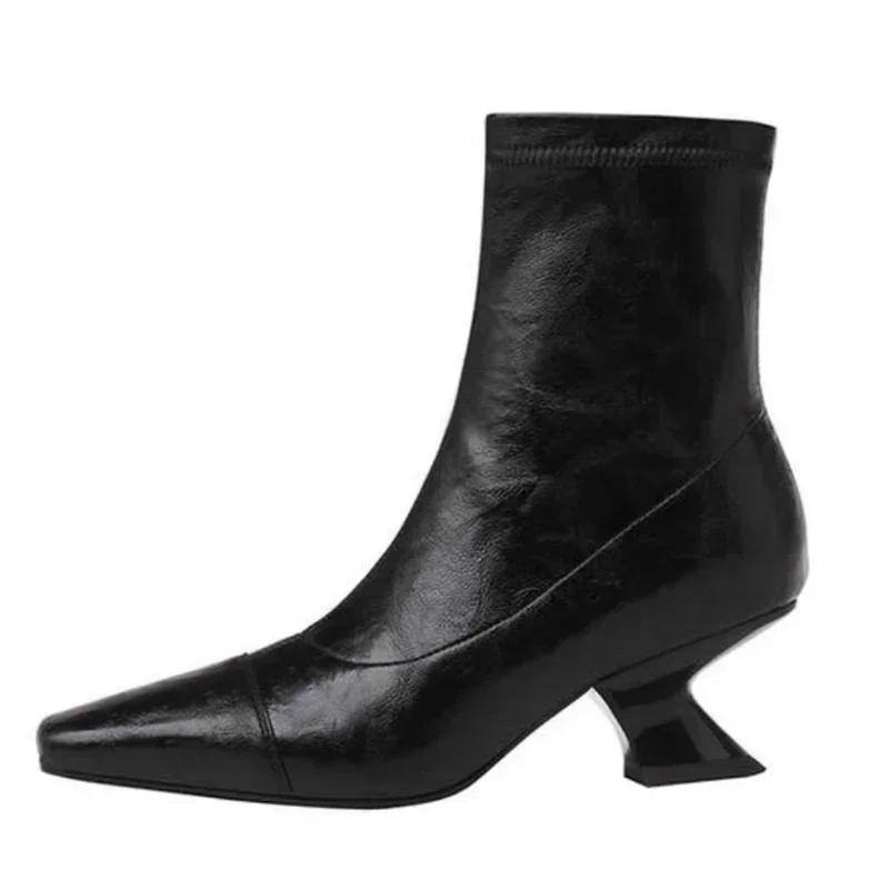 

Дизайнерские женские ботильоны с острым носком на каблуках, осенние кожаные туфли, роскошные туфли-лодочки, трендовые женские туфли в готическом стиле Chelsea Botas De Mujer 39
