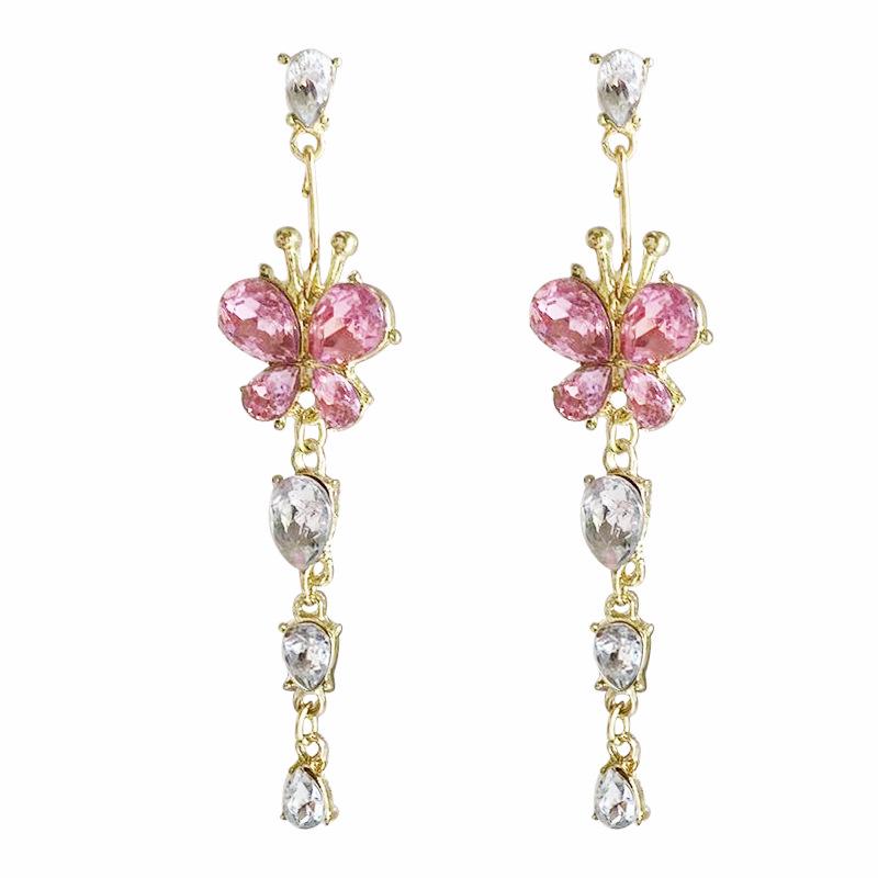 Elegant Pink Butterfly Tassel Dangle Earrings for Women - Versatile, High-End Fashion Jewelry