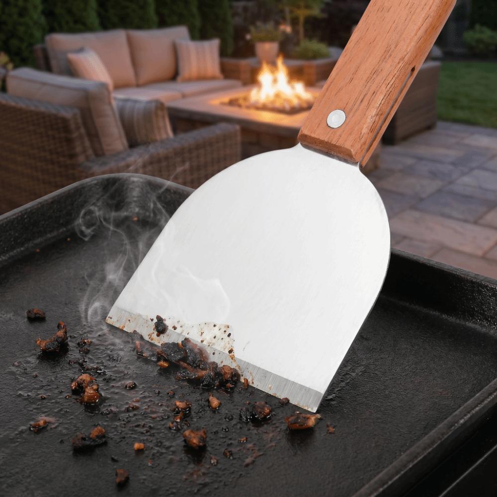 Wooden Handle Grill Scraper Wide Flat Head Pizza Spatula Easy Clean BBQ Shovel Burger Flipping