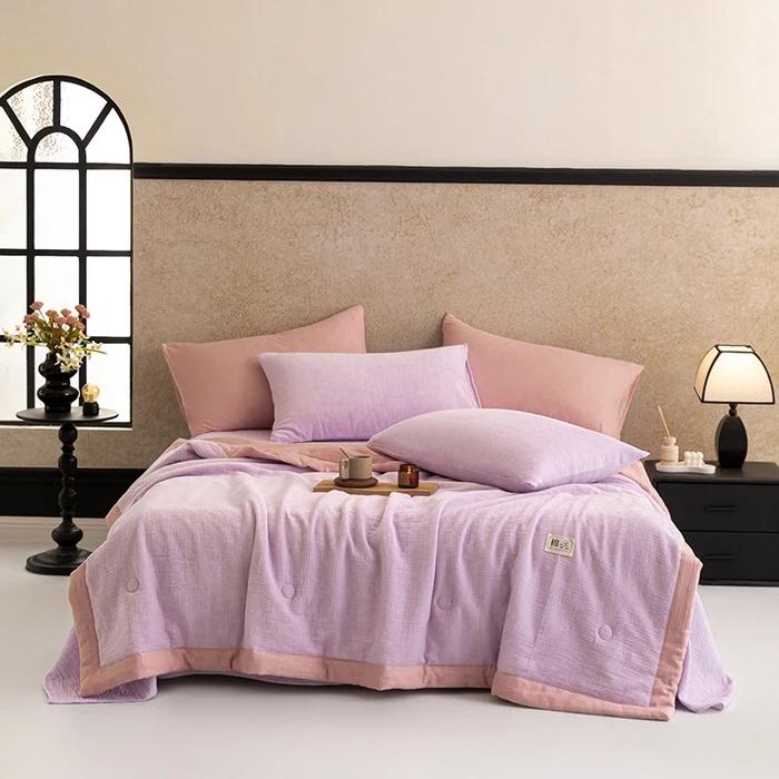 Solid Color Cotton Bubble Double-layer Yarn Summer Quilt Soybean Summer Quilt Four-piece Summer Cool Air Conditioner Quilt