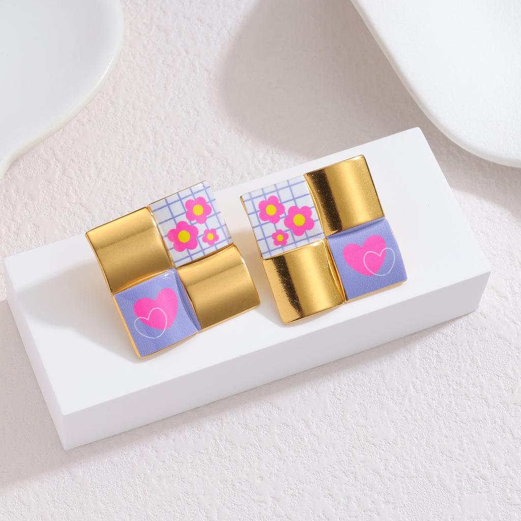 Atoztide Nouvelle Boucle d'Oreille Cœur Imprimé Léopard Vintage pour Femmes Acier Inoxydable Boucles d'Oreilles Statement Pierre Brillante Cadeau de Bijoux de Noël