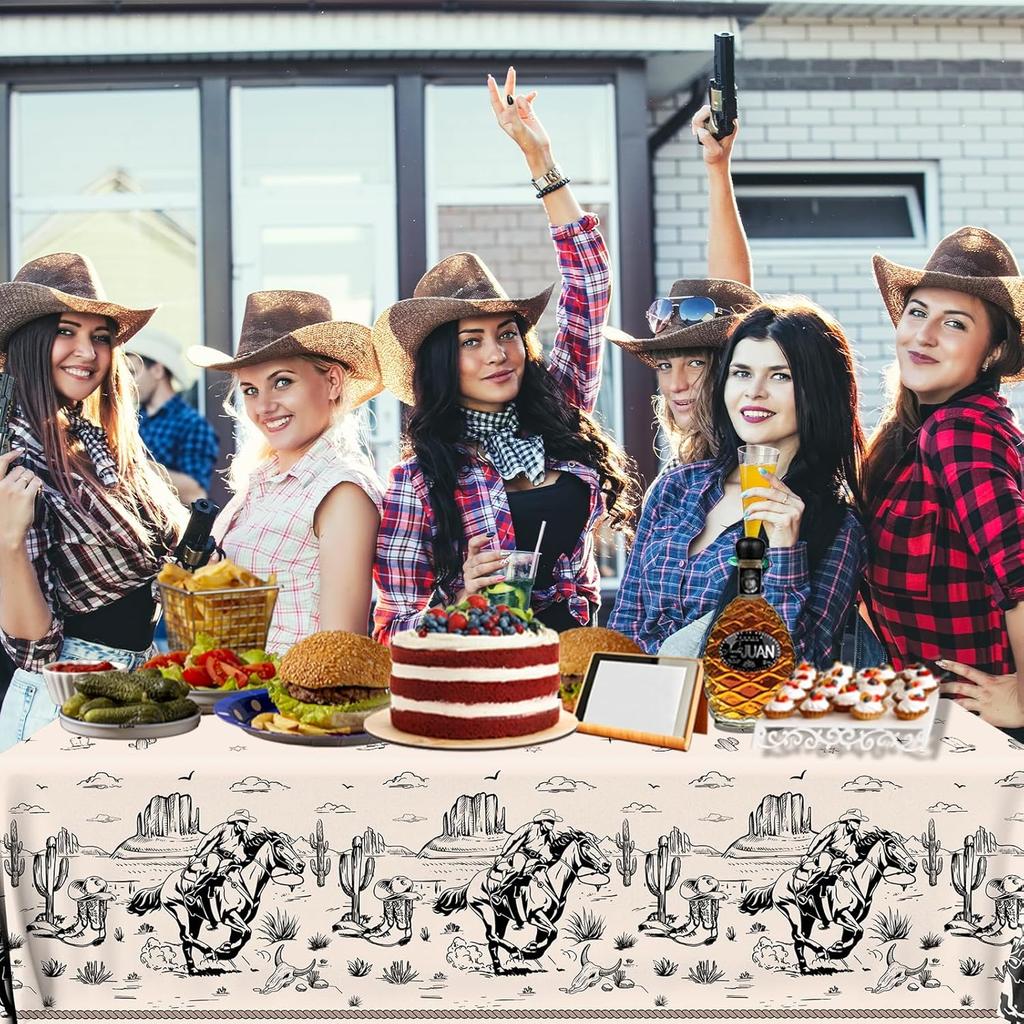 Western Party Decorations Cowboy Tablecloths Disposable Wild West Cowboy Birthday Table Cover for Kids Rodeo Bachelorette Baby Shower Party Supplies