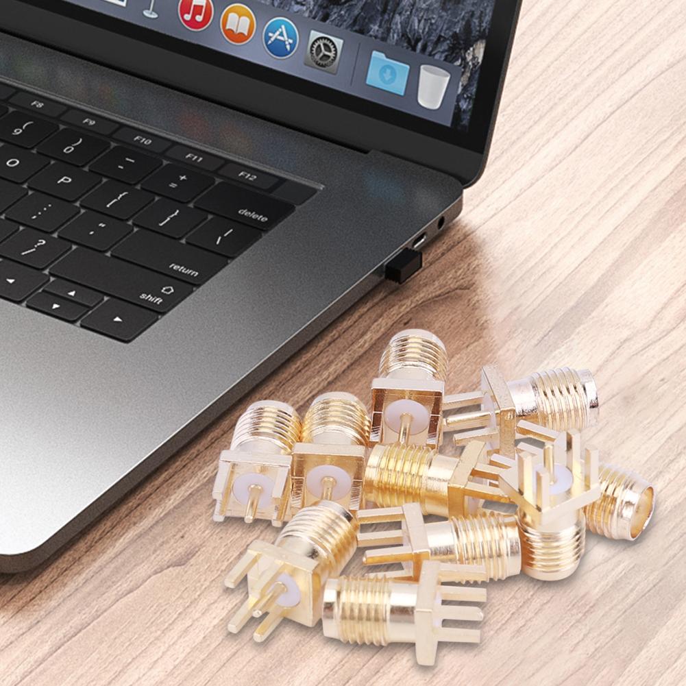 10 Pcs SMA Female Jack Adapter 50 Ohm SMA-KE Plug Socket Brass Solder PCB Board Edge Mount Adapter with 4 Pins