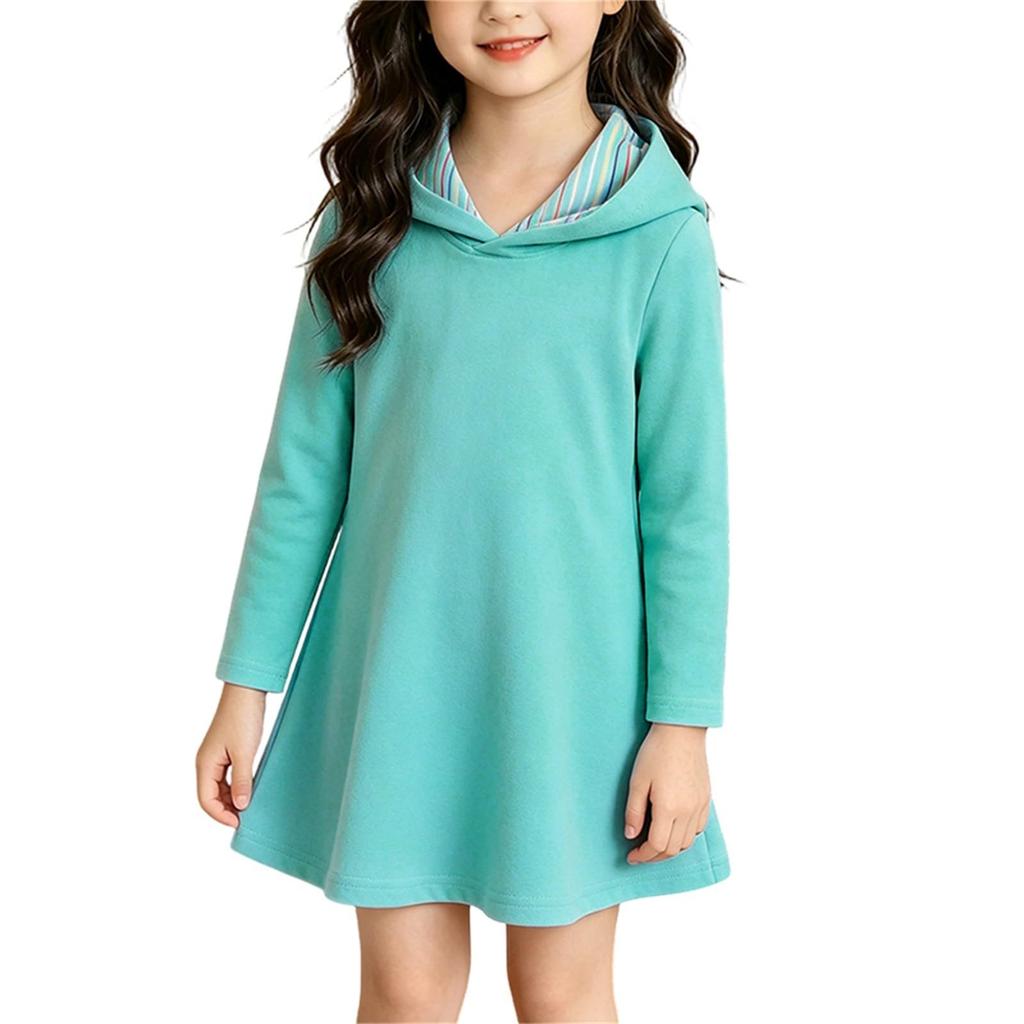 Girls' Hoodie Dress Casual Color Long Sleeve Spring Fall Outfit