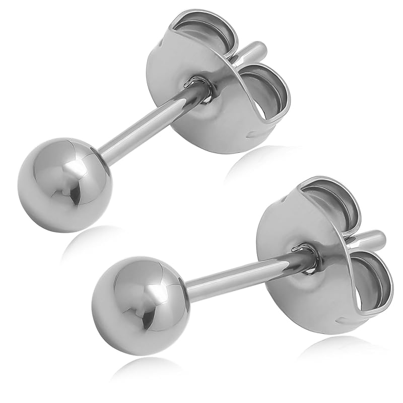 

[Adelina Style] titanium earrings silver ball round ball earrings Leave it on 1 pair simple design men s ladies unisex Metal allergy compatible (width
