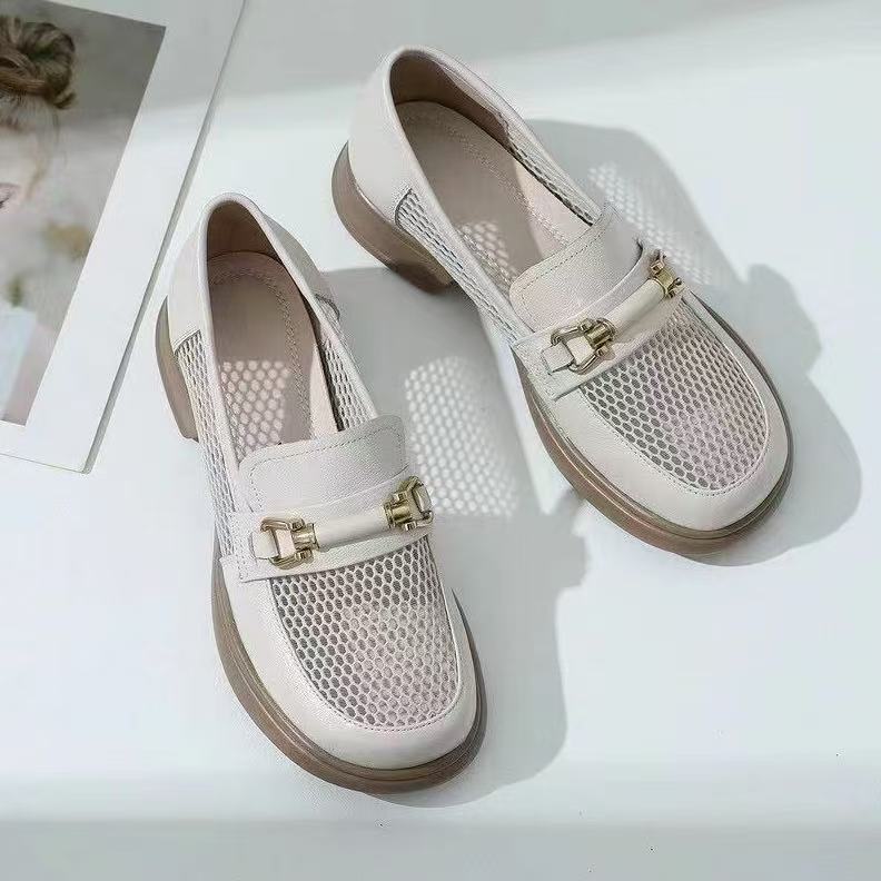 Mesh women's shoes 2025 spring and summer new breathable hollow loafers casual one-pedal flat-bottomed mesh small leather shoes
