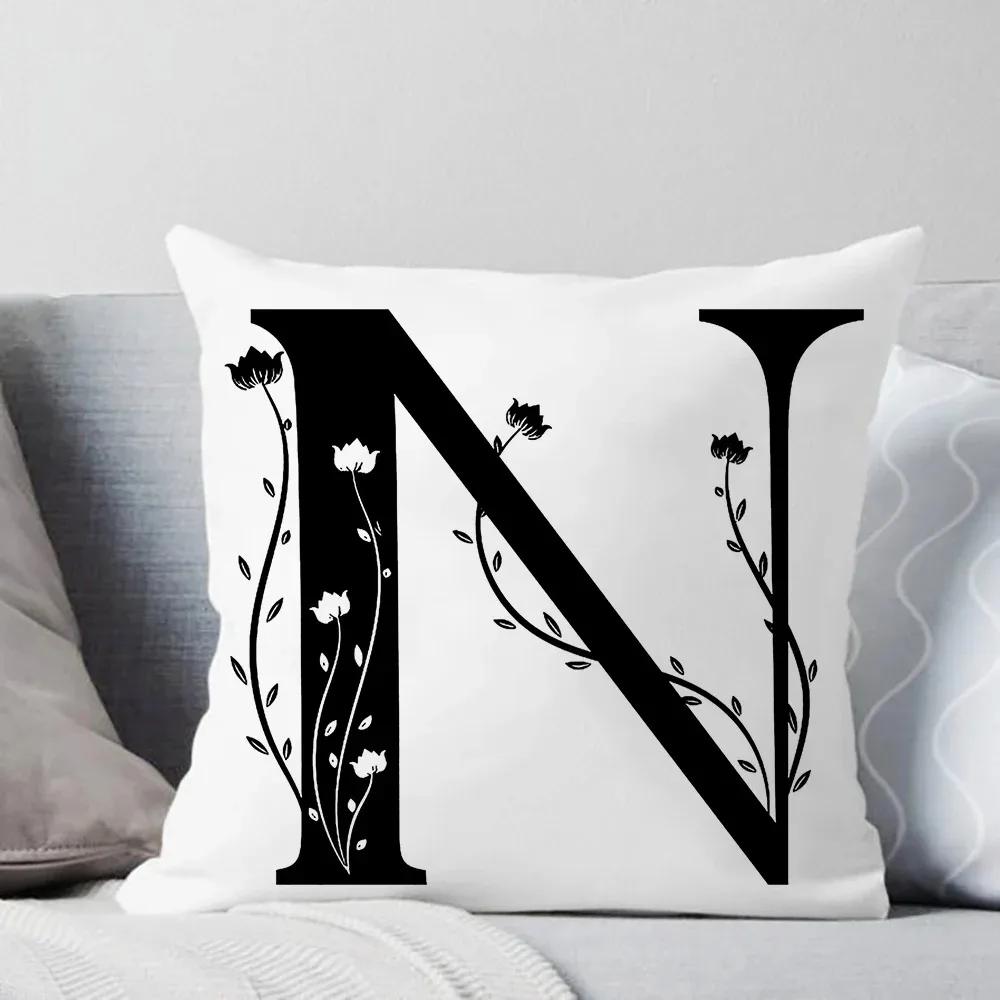 Black And White Letter Pattern Throw Pillow Cover With Short Plush Print For Living Room Sofa Decoration Cushion Cover