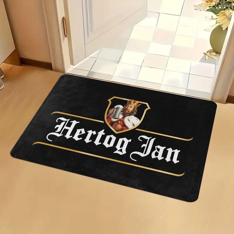 Royal Beer Theme Rectangular Area Rug, Vintage Crown Character Floor Mat, Non-Slip Washable Carpet for Bar & Man Cave Decor