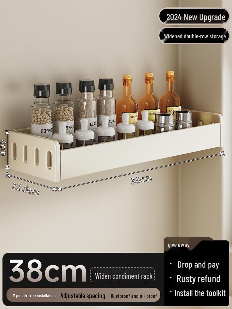 

Настінна кухонна полиця для спецій без свердління з багатофункціональними банками для приправ