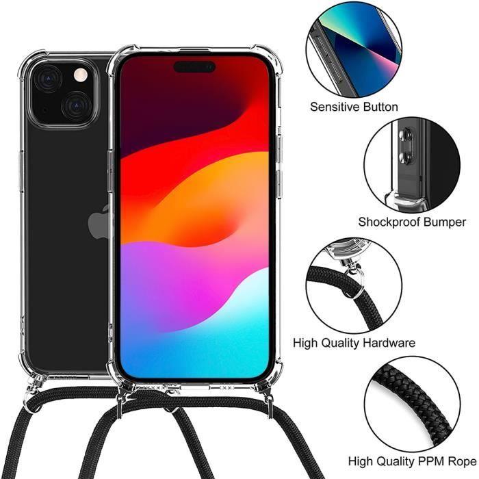 Case - E.F.CONNECTION - for iPhone 15 - Shockproof - Ultra-transparent - Pink Lanyard