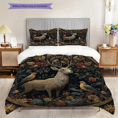 Deer Pattern Bedding Quilt Set Quilt Cover Pillowcase Home Decoration Birthday Gift (1 * Duvet Cover + 2 * Pillowcase, Without Core)