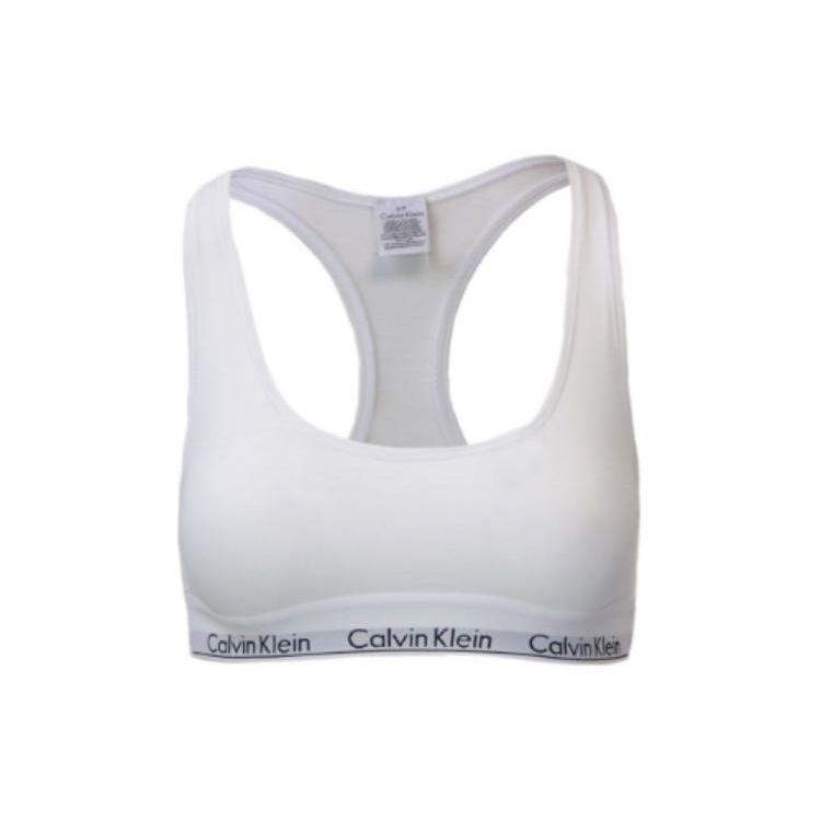 Calvin Klein Letter Print Fitted Pullover Bra Women Underwear White F3785E100