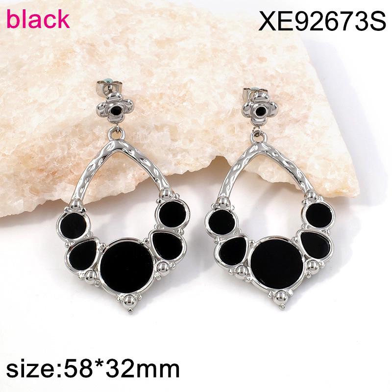 European  American Geometric Gold-Plated Titanium Steel Earrings - Black  White Two-Tone Fashionable Ear Ornaments