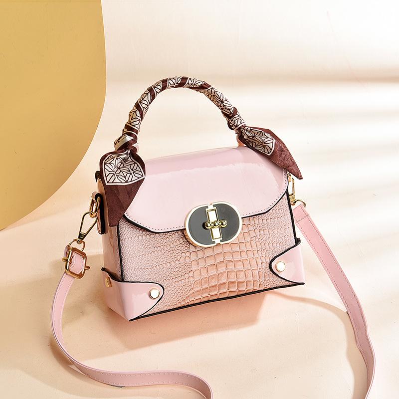 Cross-border women's bag bag quality handbag bright leather alligator pattern stone pattern shoulder bag atmospheric bag bags