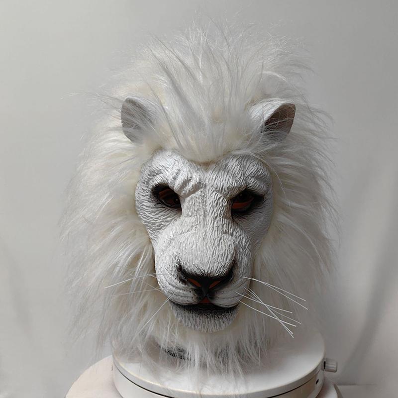 Latex Lion Mask Latex Soft Funny Party Animal Masks Lion Hair Adult Joker Halloween Costume Ball Headgear Props One Size