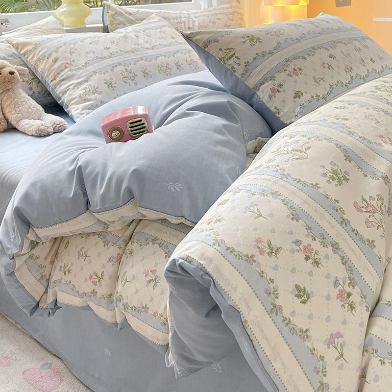 Bedding Four-piece Set Printed Skin-friendly Water Wash Sheets Quilt Cover Pillowcase Set