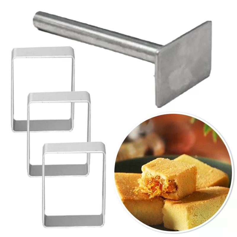 Rectangle Shape PineApple Cake Pie Biscuit Cutter Mold Stainless Steel Pulburon Molder With Pusher Cake Decorating Tools