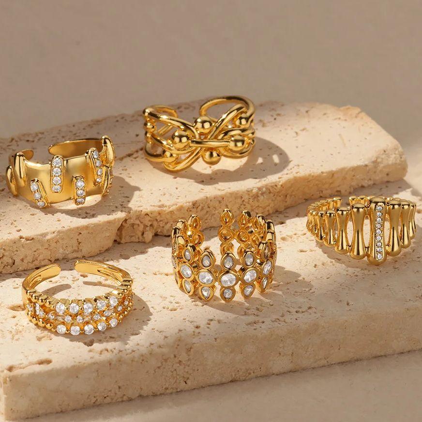 Zirkon Kristall Geometrische Ringe für Damen Edelstahl Goldfarbe Verstellbarer Fingerring Trendiger Hochzeitsschmuck Luxus