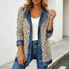 Damen Leopardenmuster Denimjacke Langarm Lockerer Schnitt Lässig Offene Vorderseite Hemdkragen Streetwear Mantel