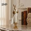Housewarming Gifts for New Home Vintage Resin Mr & Mrs Rabbit Figurine, Dress Bunny Statues, Farmhouse Unique Aesthetic Room Accessories Country