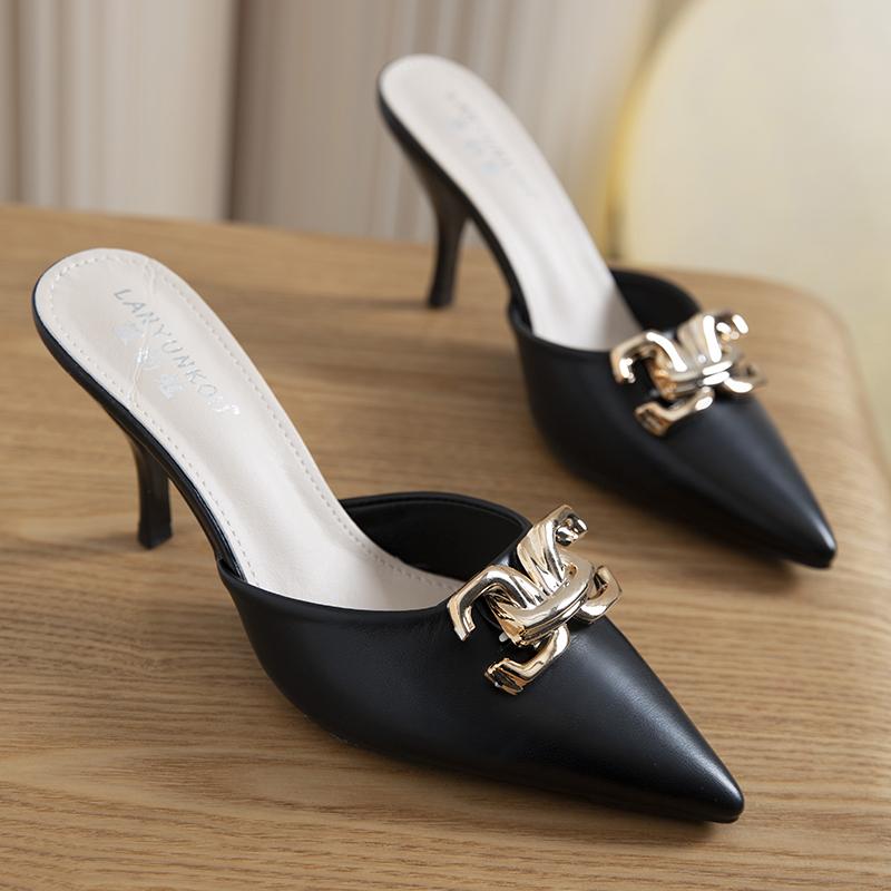 

Женские тапочки на высоком каблуке, модные однотонные туфли Muller на тонком каблуке