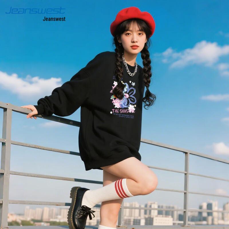 

JEANSWEST Women s Graffiti Floral Loose Fit Sweatshirt M