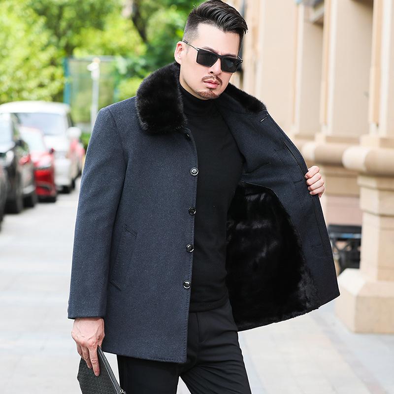 

Men s short plus velvet thickened cashmere coat men s autumn and winter business middle-aged and elderly woolen woolen warm coat 200