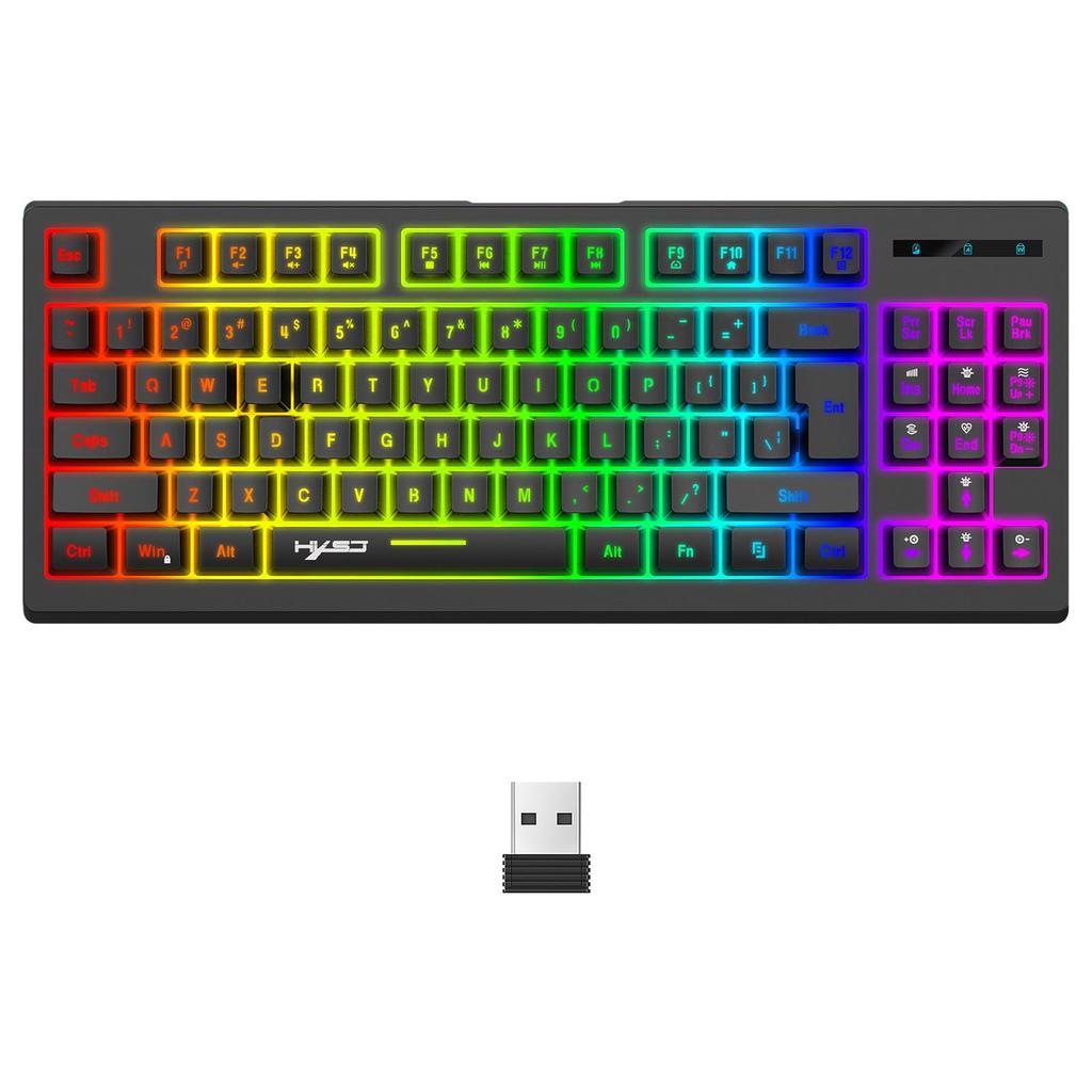 87Keys 2.4G Wireless Mechanical Keyboard RGB Backlight L100 Gaming Keyboard, Membrane Keyboard for Office Notebook Home Girl Boy