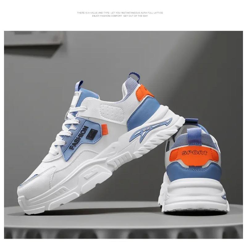 Men's Color Block Chunky Sneakers Non-Slip Thick Sole Casual Trainers Fashion Faux Leather Sports Shoes