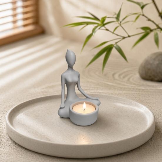 Portacandele Figurine Sedute Stampate 3D, Supporto per Candeline Tea Light Yoga Zen, Decorazione Minimalista per Scrivania e Scaffale, Regalo Mindfulness per Yogi
