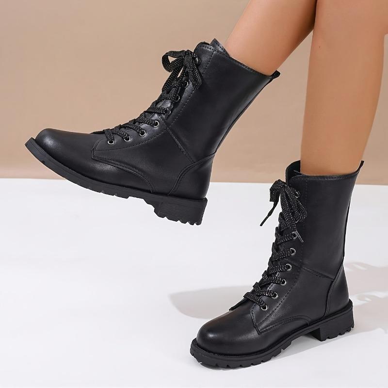 Fashion Autumn Fashion Boots Women's Fashion New Round Toe Front Lace-Up Platform Anti-Slip Wear-Resistant Mid-Tube Boots