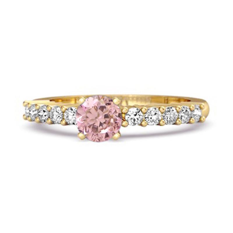 

Pink CZ Round Solitaire Women Wedding Ring - 925 Sterling Silver Gold Vermeil 9 золотий/жовтий