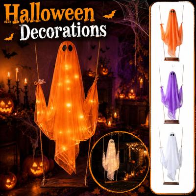 Large Ghost Swing Halloween Decoration Lightweight Hanging Outdoor Indoor Party Yard Festival Hanging Ornament with Soft Fabric and Rope