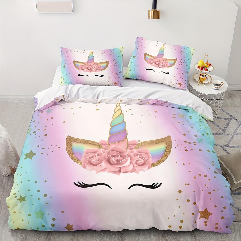 Unicorn Duvet Cover Set Comforter Bedding 3D Children'S Bedding Set 3-Piece 1 Quilt Cover King Size Halloween Christmas
