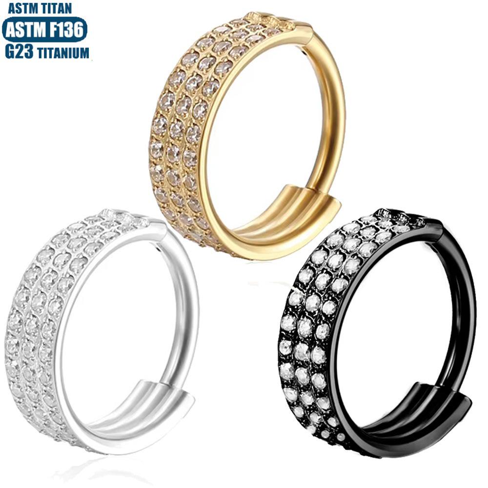 Titanium Seamless Septum Ring with Inlaid Rhinestone Earrings & Tragus Piercing Jewelry.