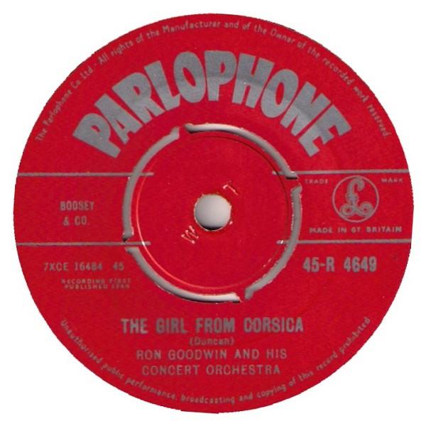 7inch Record RON GOODWINHIS CONCERT ORCHESTRA  Girl From Corsica 45R4649 PARLOPHONE 1960 UK Jazz Used