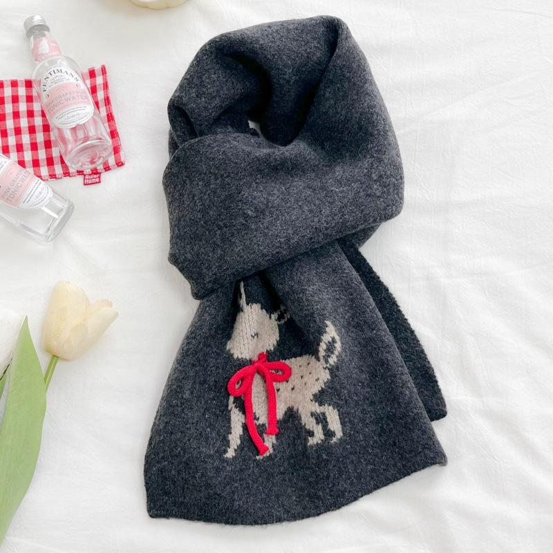 Knitted wool autumn and winter cold-proof versatile warm comfortable neck protection scarf three-dimensional bow jacquard deer scarf