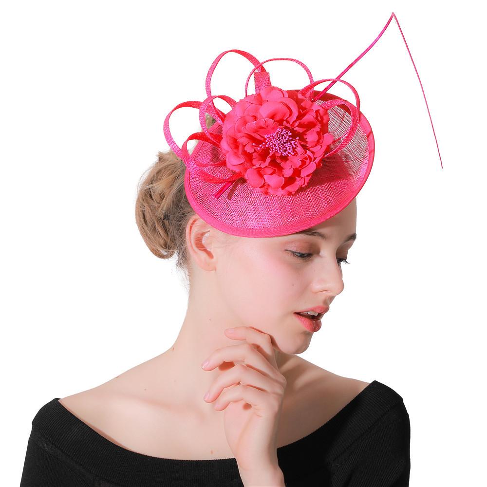 

Ladies European And American Party Hair Accessories Bridal Headwear Wedding Party Rose Linen Hat рожевий червоний колір